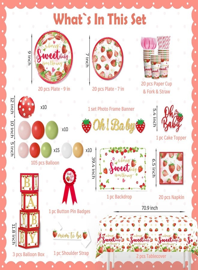 Cocomigo 239pcs Strawberry Baby Shower Decorations for Sweet Girl, Complete a Berry Sweet Baby is on the Way Set Sturdy 300gsm Paper Plates Backdrop 108 balloons for Baby shower - Image 2